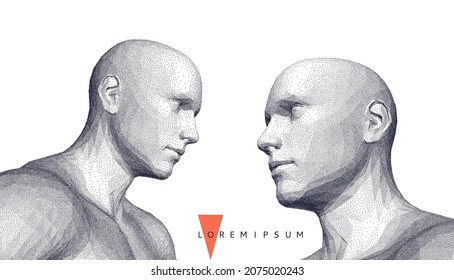 Two opponents facing each other. Conflict. People talk face to face. The concept of rivalry. Vector Illustration for advertising, marketing or presentation. 