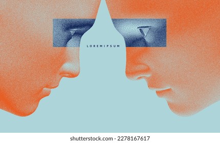 Two opponents facing each other. Conflict. People talk face to face. The concept of rivalry. Abstract digital human head made from dots. 3d vector illustration for banner, poster, cover or brochure.