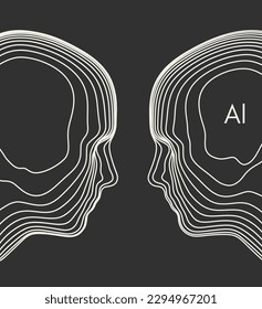 Dos oponentes se enfrentan entre sí. Conflicto. La gente habla cara a cara. Cabeza humana digital hecha de líneas. Concepto de inteligencia artificial. 3d vector para folletos, afiches, presentaciones, volante o banner.