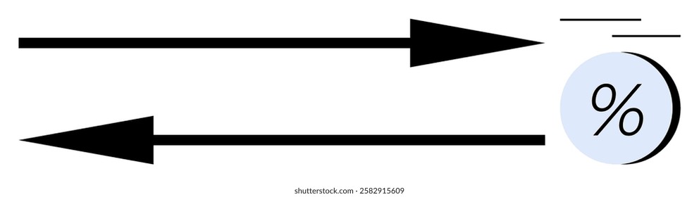 Two opposing arrows pointing at percentage symbol with motion lines around it. Ideal for business strategy, conflict resolution, economic trends, financial analysis, decision making, percentage