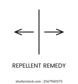 Two opposing arrows separated by a line icon in vector, representing a barrier effect of a repellent remedy, with an editable stroke