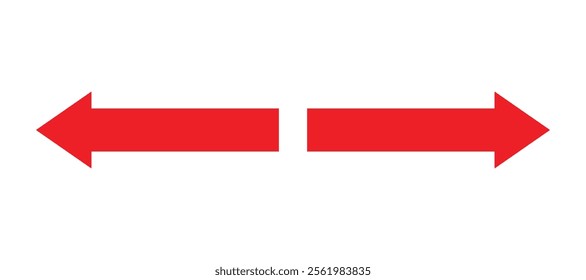 Two opposing red arrows. Red directional arrows pointing in opposite directions on a plain white backdrop.