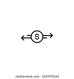 Two opposite arrows with dollar sign in black circle. Flat line icon. Isolated on white. Currency exchange icon. Good for web and software interfaces. Vector 