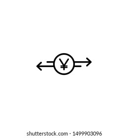 Two opposite arrows with yen sign in black circle. Flat line icon. Isolated on white. Currency exchange icon. Good for web and software interfaces. Vector 