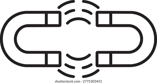 Two opposite horseshoe magnetic objects interacting and repelling each other vector outline linear symbol illustration graphic design