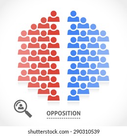 Two opposite teams with different opinions. Conceptual vector illustration of opposition.