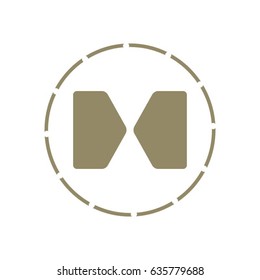 Two opposite triangular arrows pointing to the center icon.