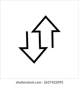 Duas setas verticais opostas mostrando movimento para cima e para baixo, fluxo ou transferência de dados.	
