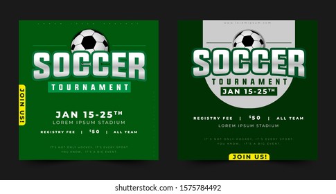 two option awesome soccer tournament sports style design event, 3d text effect sport event header or title, for poster and banner. easy editable and customize, modern style and colorful