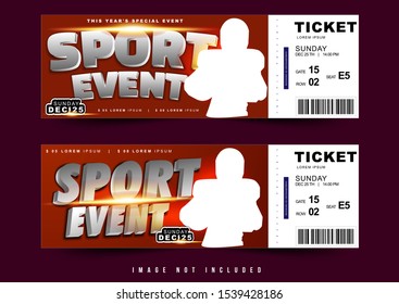 two option ticket or voucher design vector, red and metal conceptual sport event theme with simple layout  and red abstract background and balance composition, editable and customize