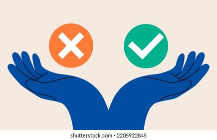 Two options dilemma, trying to choose one. Choice concept. Colorful vector illustration
