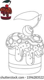 Two options picture only contour and picture in color,
chocolate cherry muffin