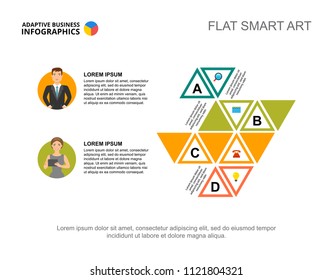 Two options process chart template for presentation. Vector illustration. Diagram, graph, infochart. Vision, idea, planning or marketing concept for infographic, report.
