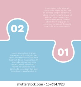 Two options puzzle squares diagram. Squares business presentation infographic. 2 steps, parts, pieces of process diagram. Section compare banner. Jigsaw puzzle info graphic. Marketing strategy.