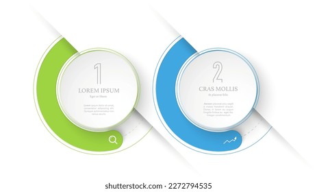 Two options or steps, timeline pattern. 2 circles, rounds. Vector illustration. Can be used for workflow layout, diagram, number options, step up options, web design, infographics