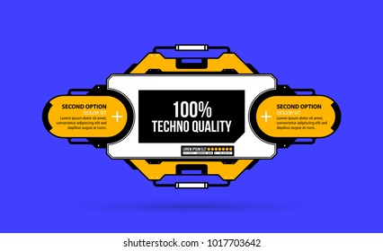 Two options template with hi-tech elements in geometric industrial/techno style on deep blue background