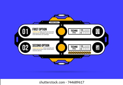 Two options template with hi-tech elements in geometric industrial/techno style on deep blue background