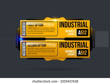 Two options template in yellow industrial techno style on dark gray background