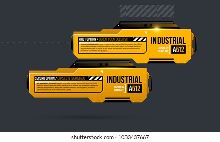Two options template in yellow industrial techno style on dark gray background