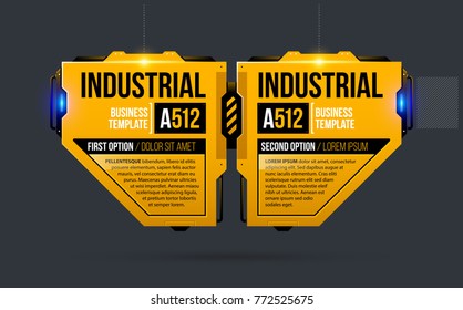 Two options template in yellow industrial techno style on dark gray background