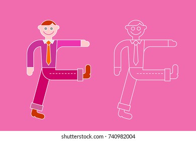 Two options of the walking businessman cartoon style vector illustration. 