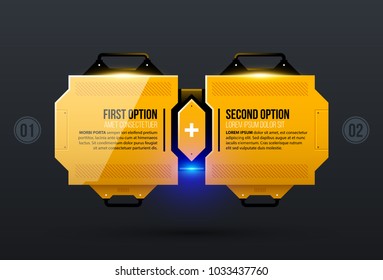 Two options in yellow industrial techno style on dark gray background