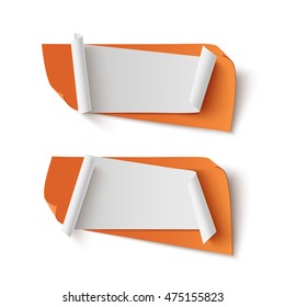 Two orange, abstract, blank banners isolated on white background. Vector illustration.