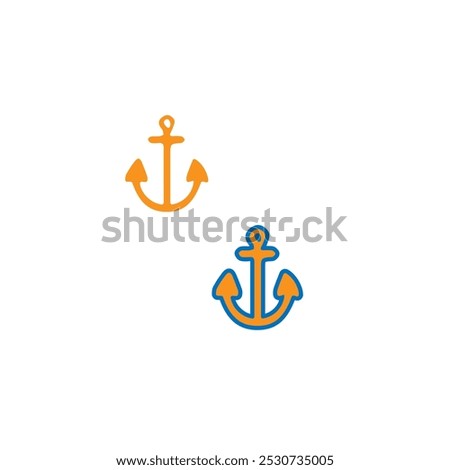 Two orange anchors with outline symbol of salvation, luck icon.