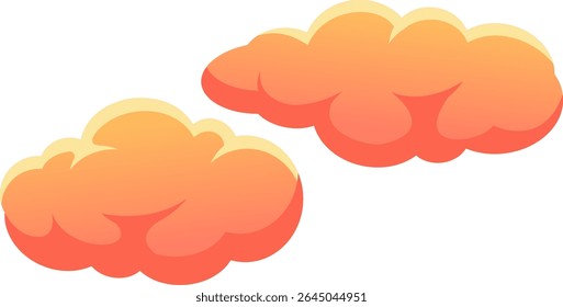 Two orange cartoon clouds are floating in the white sky, creating a cheerful and dreamy atmosphere, perfect for children s book illustrations or any project needing a touch of whimsy