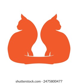 Two orange cat animal vector logo design