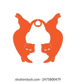 Two orange cat animal vector logo design