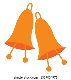 Two orange color hang able ringing bell with two clapper vector color drawing or illustration 