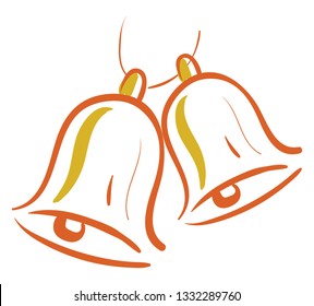 Two orange colored bell that looks like two human eyes, cartoon, vector, color drawing or illustration.