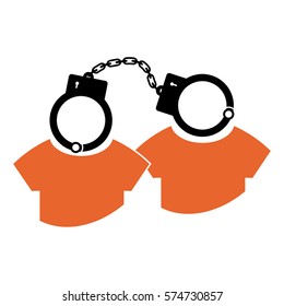 Two orange guys sign. vector icon web. prisoner handcuffs black