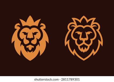 Two orange lion heads facing opposite directions on dark background
