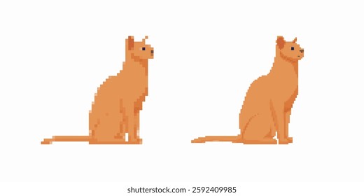 Two orange pixel art cats are sitting side by side. the cats are simplified and lack detail.