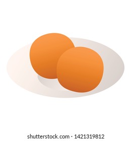 Two orange in plate icon. Isometric of two orange in plate vector icon for web design isolated on white background
