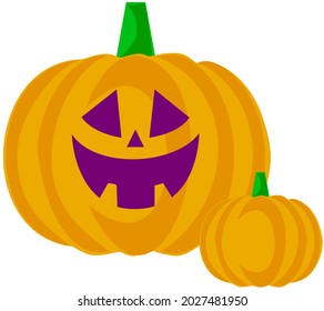 Two orange pumpkins with a cheerful face. Halloween. Illustration on a white background.