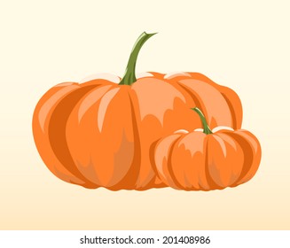 Two orange pumpkins isolated on orange background.