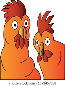 two orange and red chickens draw