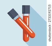 Two orange test tubes with dark gray caps on blue background icon