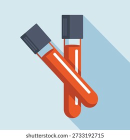 Two orange test tubes with dark gray caps on blue background icon