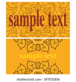Two orange vector cards with ornamental mandalas 