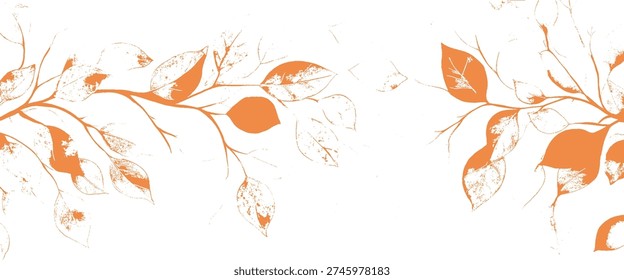 Two orange and white leafy branches on a white background leaves