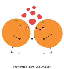 Two oranges with hearts. Concept for Valentine's Day. Vector illustraiton.