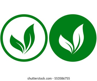 two organic icons with green leaves silhouettes