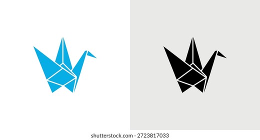 Dois projetos de guindaste origami, um em azul e um em preto, apresentados lado a lado.