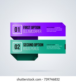 Two origami options in colorful glossy style on white background