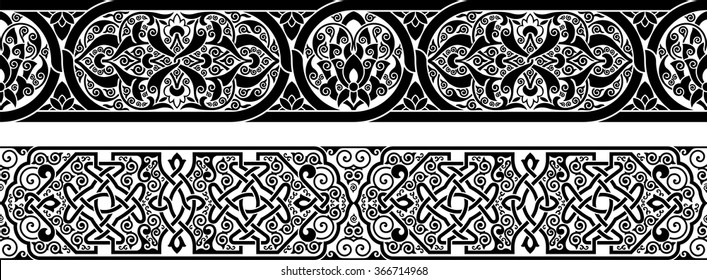  two ornamental border for your design. Vector illustration black on the white background. 