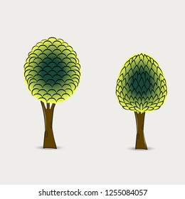 Two ornamental and stylized tree on background
